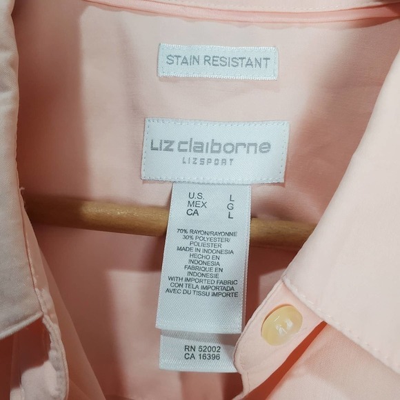 Liz Claiborne Blouse Womens Large Pink Stain Resistant Button Up Silky - Picture 6 of 9